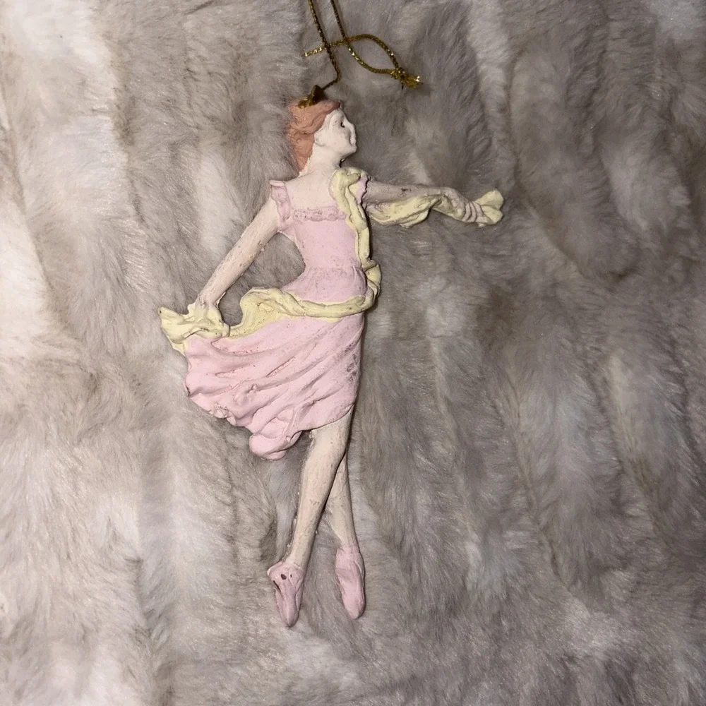 Vintage Ballet Ballerina Christmas Ornament Pink Cream Hand Painted